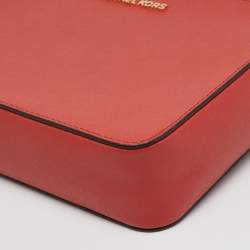 Pre Owned Michael Kors Coral Orange Saffiano Leather Jet Set Camera Crossbody Bag