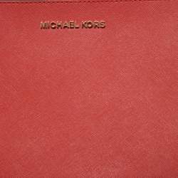 Pre Owned Michael Kors Coral Orange Saffiano Leather Jet Set Camera Crossbody Bag