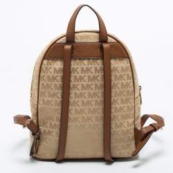 Pre Owned Michael Kors Beige/Brown Signature Coated Canvas Jet Set Backpack
