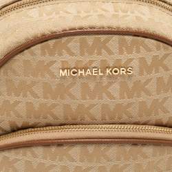Pre Owned Michael Kors Beige/Brown Signature Coated Canvas Jet Set Backpack
