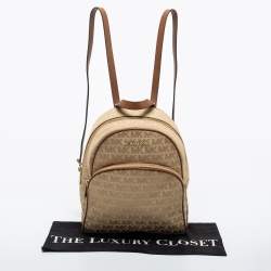 Pre Owned Michael Kors Beige/Brown Signature Coated Canvas Jet Set Backpack