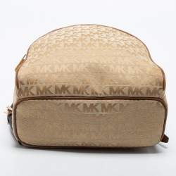 Pre Owned Michael Kors Beige/Brown Signature Coated Canvas Jet Set Backpack