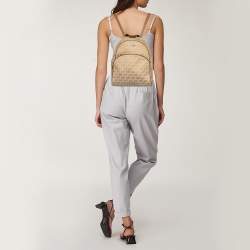 Pre Owned Michael Kors Beige/Brown Signature Coated Canvas Jet Set Backpack