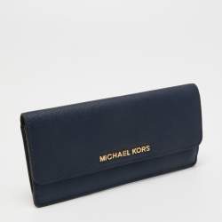 Pre Owned Michael Kors Blue Leather Jet Set Travel Wallet