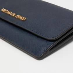 Pre Owned Michael Kors Blue Leather Jet Set Travel Wallet