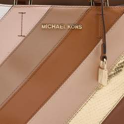 Pre Owned Michael Kors Multicolor Striped Leather and Python Embossed Leather Adele Tote