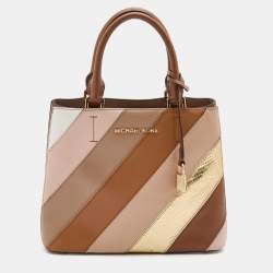Pre Owned Michael Kors Multicolor Striped Leather and Python Embossed Leather Adele Tote