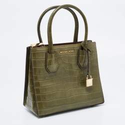 Pre Owned حقيبة يد مايكل كورس ميرسر جلد وكانفاس مقوى بيضاء / بنية فاتحة بشعار صغيرة 