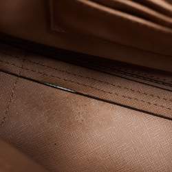 Pre Owned حقيبة يد مايكل كورس ميرسر جلد وكانفاس مقوى بيضاء / بنية فاتحة بشعار صغيرة 