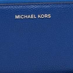 Pre Owned Michael Kors Blue Leather Jet Set Zip Around Wristlet Wallet