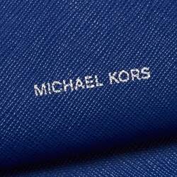 Pre Owned Michael Kors Blue Leather Jet Set Zip Around Wristlet Wallet