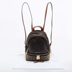 Pre Owned Michael Kors Dark Brown Signature Coated Canvas and Leather Rhea Backpack