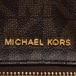 Pre Owned Michael Kors Dark Brown Signature Coated Canvas and Leather Rhea Backpack