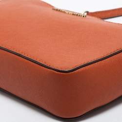 Pre Owned Micheal Kors Rust Brown Leather Zip Jet Set Crossbody Bag