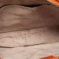 Pre Owned Micheal Kors Rust Brown Leather Zip Jet Set Crossbody Bag