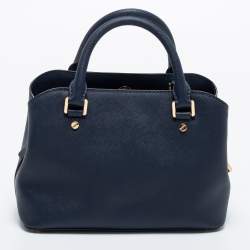 Pre Owned Michael Michael Kors Navy Blue Saffiano Leather Small Savannah Satchel