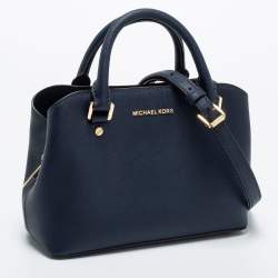 Pre Owned Michael Michael Kors Navy Blue Saffiano Leather Small Savannah Satchel
