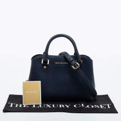 Pre Owned Michael Michael Kors Navy Blue Saffiano Leather Small Savannah Satchel
