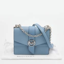 Pre Owned Michael Kors Light Blue Leather Small Greenwich Shoulder Bag