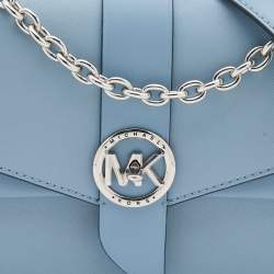 Pre Owned Michael Kors Light Blue Leather Small Greenwich Shoulder Bag