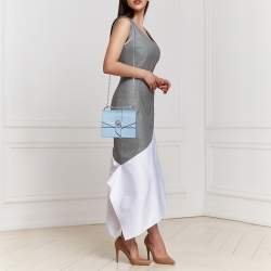 Pre Owned Michael Kors Light Blue Leather Small Greenwich Shoulder Bag