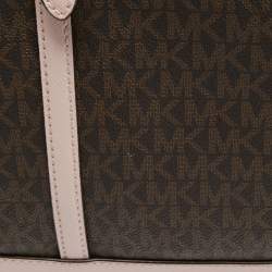 Pre Owned Michael Kors Light Pink Monogram Coated Canvas Large Jet Set Tote