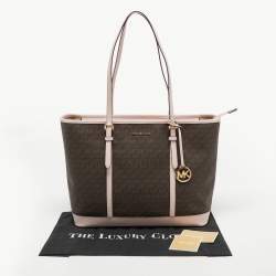 Pre Owned Michael Kors Light Pink Monogram Coated Canvas Large Jet Set Tote