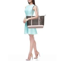 Pre Owned Michael Kors Light Pink Monogram Coated Canvas Large Jet Set Tote