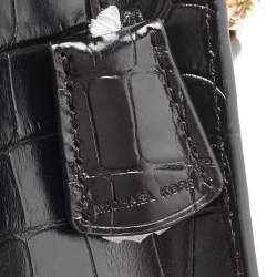Pre Owned Michael Kors Black Croc Embossed Leather Hamilton Messenger Bag