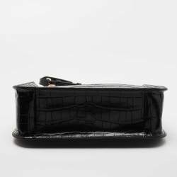 Pre Owned Michael Kors Black Croc Embossed Leather Hamilton Messenger Bag