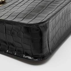 Pre Owned Michael Kors Black Croc Embossed Leather Hamilton Messenger Bag