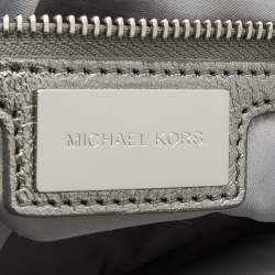 Pre Owned Michael Kors Metallic Silver/Black Leather Skorpio Tote