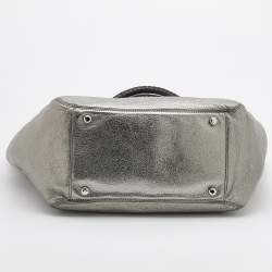 Pre Owned Michael Kors Metallic Silver/Black Leather Skorpio Tote