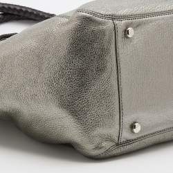 Pre Owned Michael Kors Metallic Silver/Black Leather Skorpio Tote