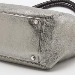 Pre Owned Michael Kors Metallic Silver/Black Leather Skorpio Tote