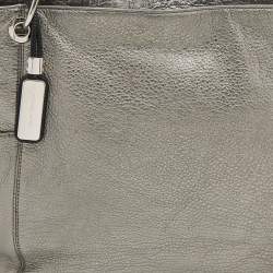 Pre Owned Michael Kors Metallic Silver/Black Leather Skorpio Tote