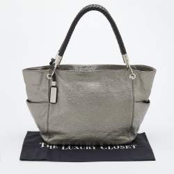 Pre Owned Michael Kors Metallic Silver/Black Leather Skorpio Tote