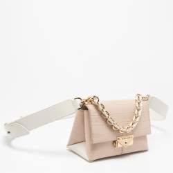Pre Owned Michael Kors Pink/White Croc Embossed Leather Cece Shoulder Bag