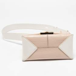 Pre Owned Michael Kors Pink/White Croc Embossed Leather Cece Shoulder Bag