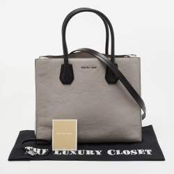 Pre Owned Michael Kors Grey/Black Leather Mercer Satchel