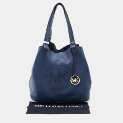 Pre Owned Michael Kors Blue Leather Perforated Logo Tote