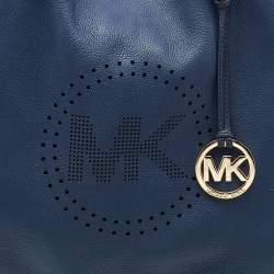 Pre Owned Michael Kors Blue Leather Perforated Logo Tote