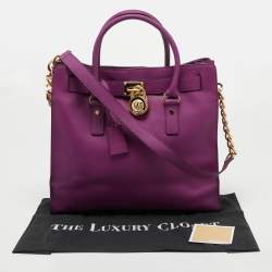 Pre Owned MICHAEL Michael Kors Purple Leather Large Hamilton North South Tote