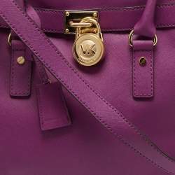Pre Owned MICHAEL Michael Kors Purple Leather Large Hamilton North South Tote