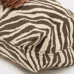 Pre Owned Michael Kors Brown/Beige Zebra Print Canvas and Leather Marina Shoulder Bag