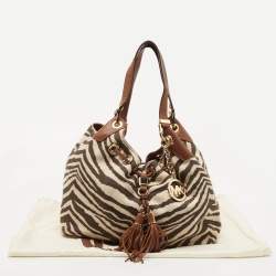 Pre Owned Michael Kors Brown/Beige Zebra Print Canvas and Leather Marina Shoulder Bag