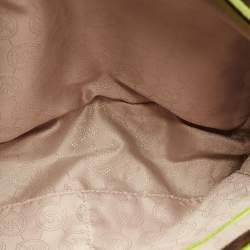 Pre Owned Michael Kors Brown/Green Signature Coated Canvas and Leather Medium Snap Pocket Tote