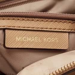 Pre Owned Michael Kors Brown/Ivory Signature Coated Canvas and Leather Large Mercer Tote