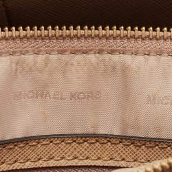 Pre Owned Michael Kors Brown/Ivory Signature Coated Canvas and Leather Large Mercer Tote