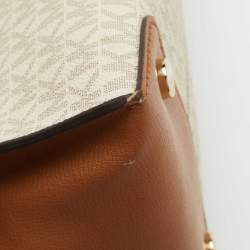 Pre Owned Michael Kors Brown/Ivory Signature Coated Canvas and Leather Large Mercer Tote